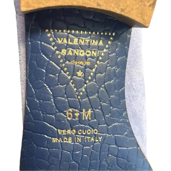 Valentina Rangoni Pale Ocean Blue Suede Silver Chain Detail Slip On Loafer Flats - Picture 10 of 12